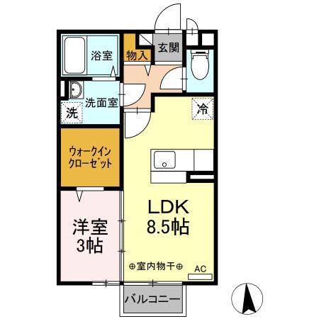 ドリームヒルズB(1LDK/1階)の間取り写真