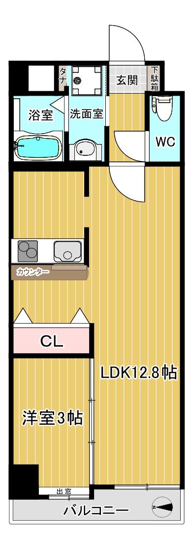 アーバンゲート別府(1LDK/4階)の間取り写真