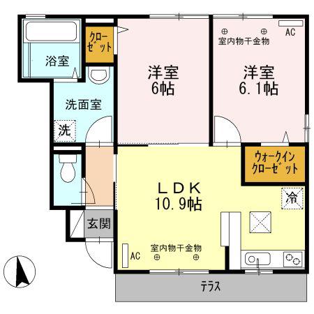 パルティオ・フェリーチェ A棟(2LDK/1階)の間取り写真