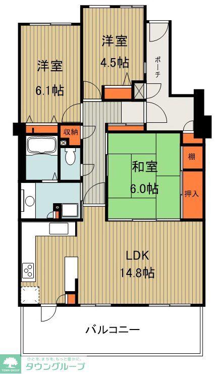 アーベイン川越岸町キッズアベニュー(3LDK/1階)の間取り写真