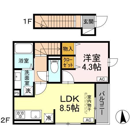 グラナーデ大和町(1LDK/2階)の間取り写真