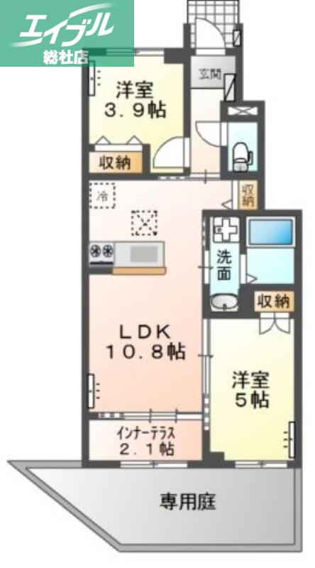 オーガスタII(2LDK/1階)の間取り写真