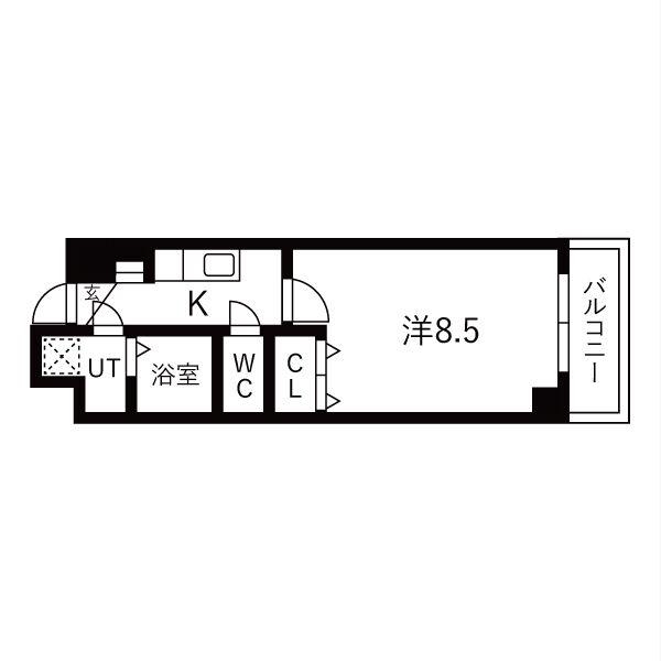 クレサス代官・M(1K/3階)の間取り写真