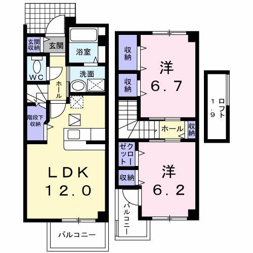 カリーノ・ローザC(2LDK/1階)の間取り写真
