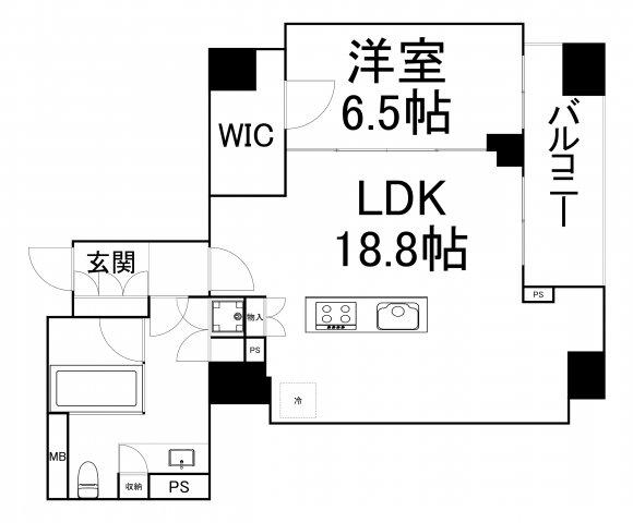 淀屋橋アップルタワーレジデンス(1LDK/34階)の間取り写真