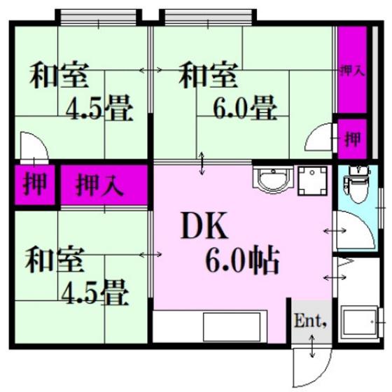 ヴィラ宮島口A棟(3DK/2階)の間取り写真