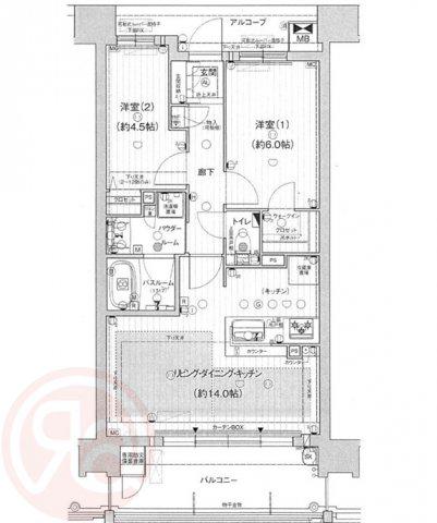 プレサンスロジェ桜川(2LDK/9階)の間取り写真