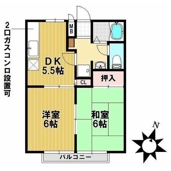 ジュネス大井(2DK/2階)の間取り写真