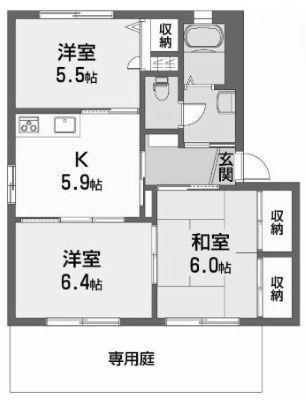 ピュア土居田A・B棟(3K/1階)の間取り写真