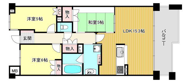 ローレルコート門戸厄神(3LDK/4階)の間取り写真