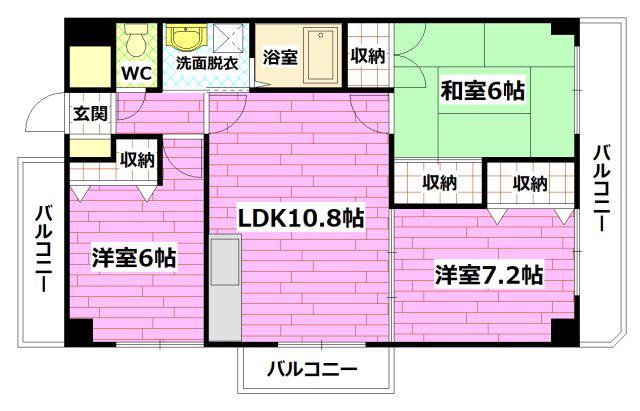 パークヒルズ5番館(3LDK/3階)の間取り写真
