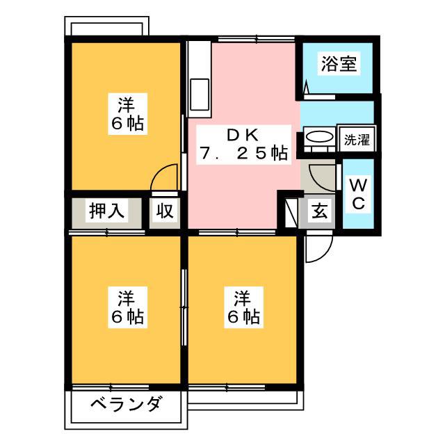 タウニィ稲葉 NW(3DK/1階)の間取り写真
