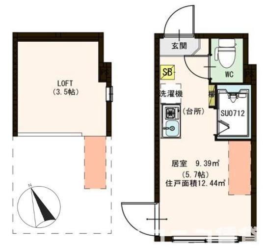 ハーモニーテラス町屋III(ワンルーム/2階)の間取り写真