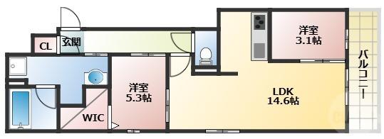 クラシスト三津屋南(2LDK/1階)の間取り写真