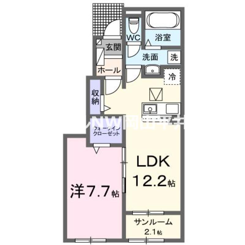 ラ・ポーズ香登(1LDK/1階)の間取り写真