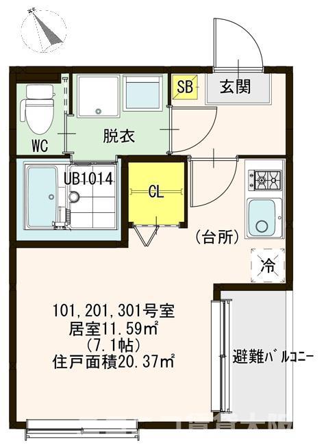 ハーモニーテラス諏訪II(ワンルーム/3階)の間取り写真