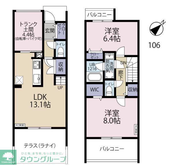 PARKSIDE LANAI(2LDK/1階)の間取り写真