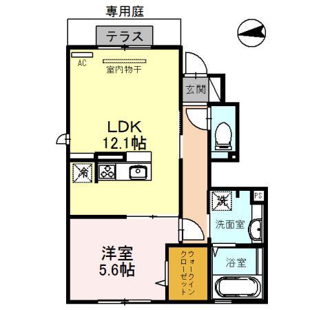 ルミエール東太子(1LDK/1階)の間取り写真