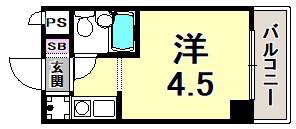 ライオンズマンション三宮(ワンルーム/12階)の間取り写真