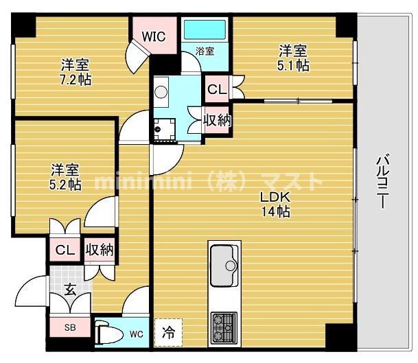 ワイズ相生通(3LDK/1階)の間取り写真