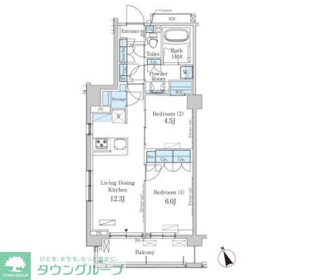 パークアクシス駒込HILLTOP(2LDK/4階)の間取り写真