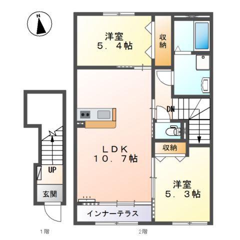 グランモール東津田(2LDK/2階)の間取り写真