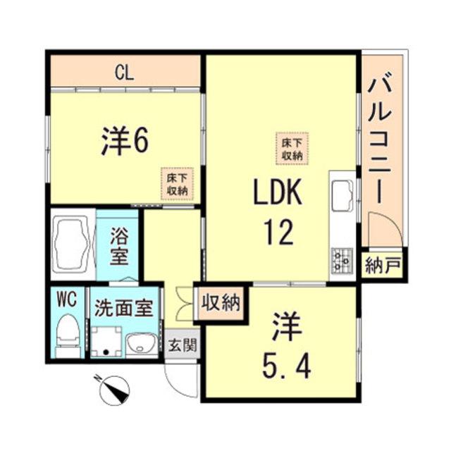 鶴甲コーポ20号棟(2LDK/1階)の間取り写真