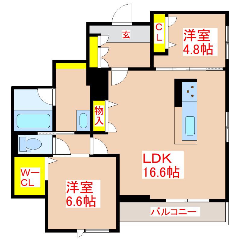 SHAMAISON MAUVEIN(2LDK/3階)の間取り写真