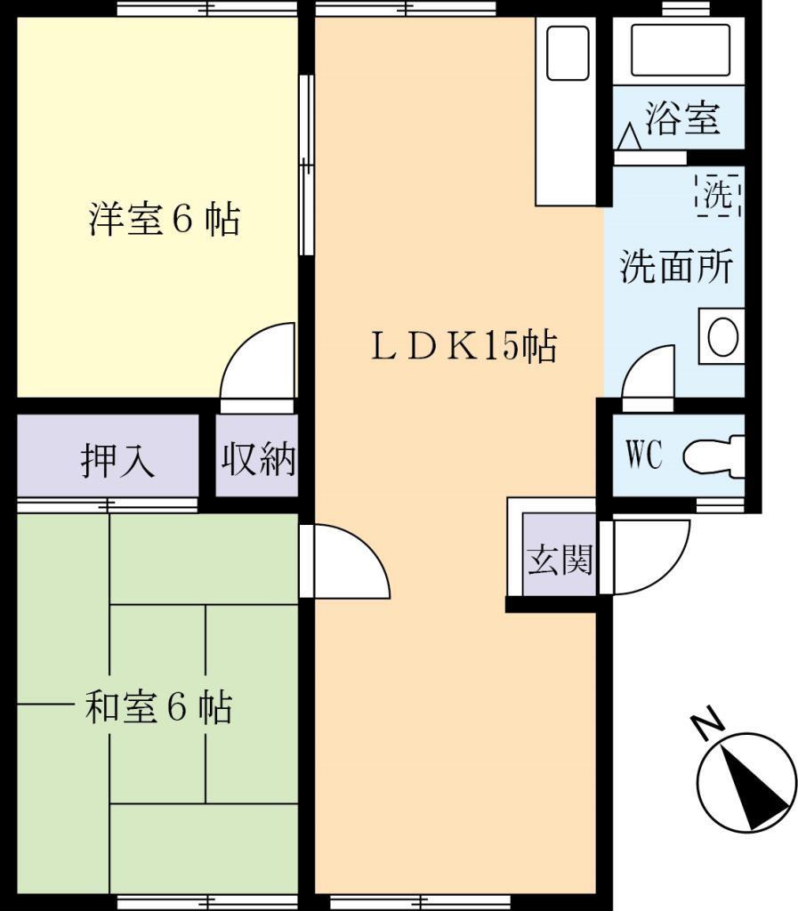 ウインディア二の宮B棟(2LDK/1階)の間取り写真