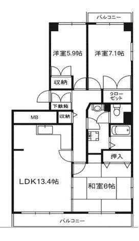 シティーコープ清新4-16号棟(3LDK/8階)の間取り写真