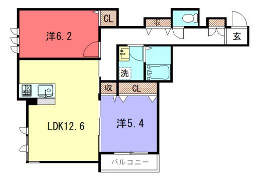 コンフォール・ロシェ(2LDK/1階)の間取り写真