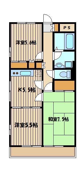コーポむさしの(3K/4階)の間取り写真