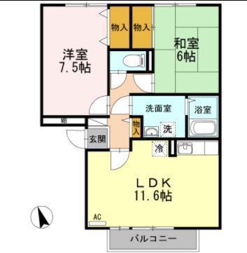 グレイスフルYA棟(2LDK/3階)の間取り写真