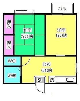 ファーストインビバリーヒルズA棟(2DK/1階)の間取り写真