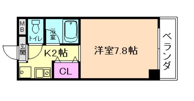 カーサ天神(1K/2階)の間取り写真