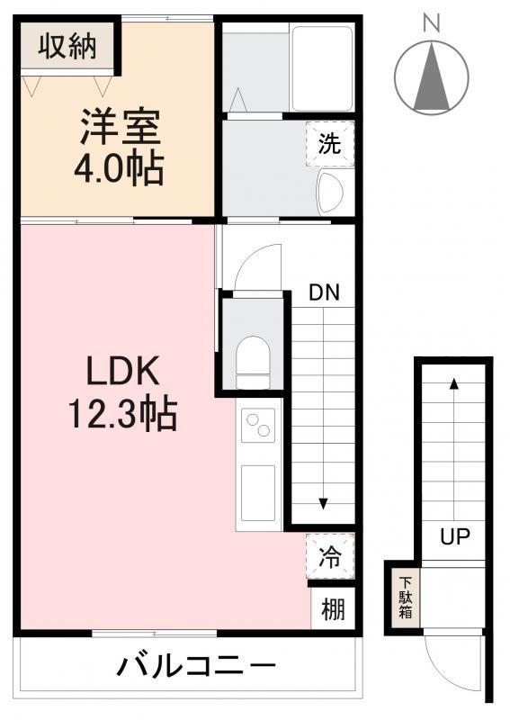 ルミエール高松町(1LDK/2階)の間取り写真