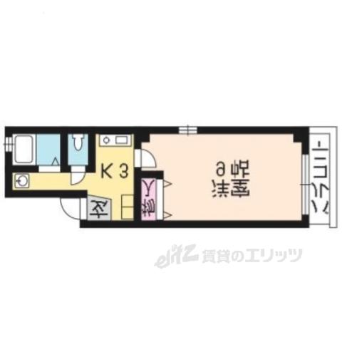 エスカル2六角(1K/4階)の間取り写真
