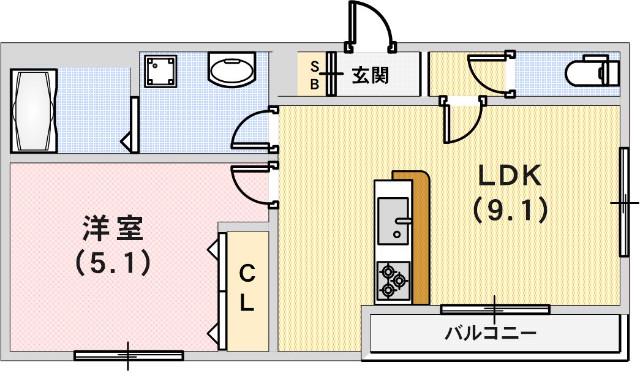 フルール花隈(1LDK/3階)の間取り写真