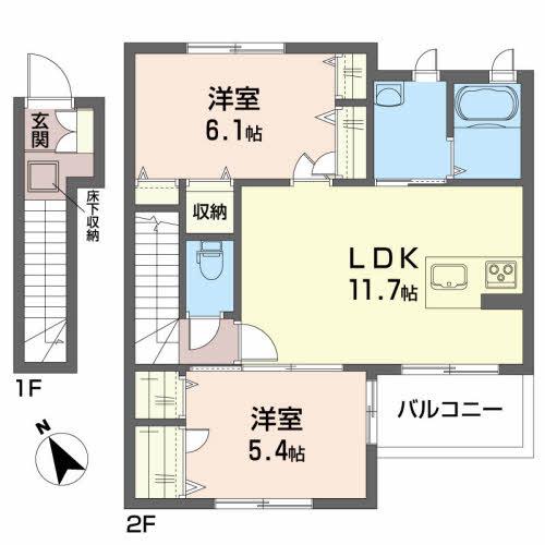 COURT HPUSE FORENA(2LDK/2階)の間取り写真