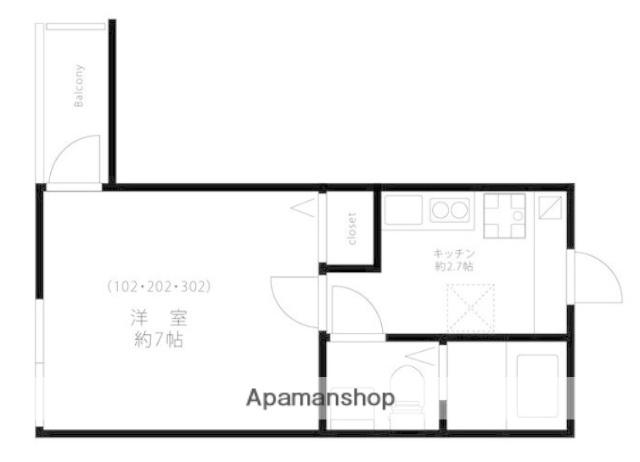 WHITE HOUSE 能見台(1K/2階)の間取り写真
