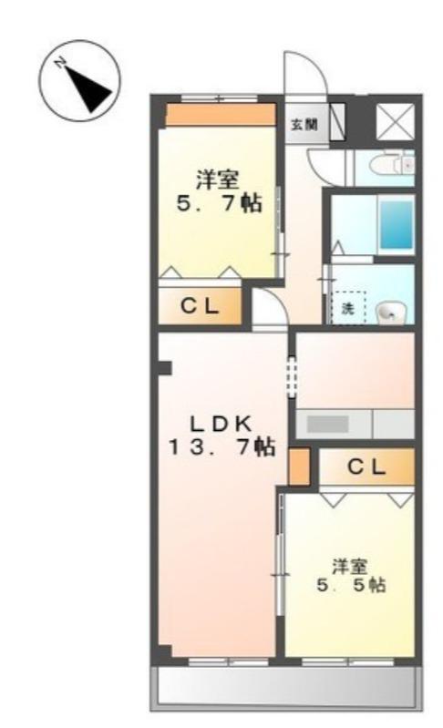 クリスタルガーデン(2LDK/2階)の間取り写真