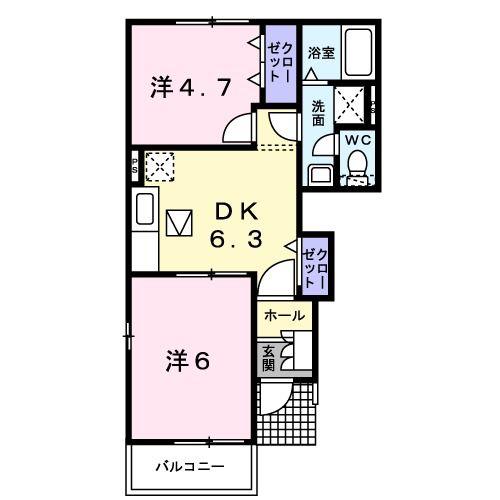 サンリット鶴川(2DK/1階)の間取り写真