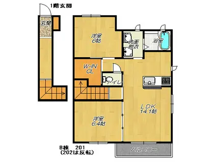 パティオ御領A・B棟(2LDK/2階)の間取り写真