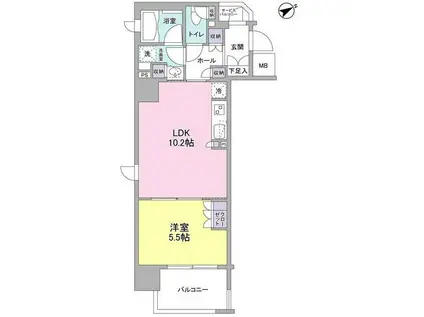 フレアージュ恵比寿(1LDK/6階)の間取り写真