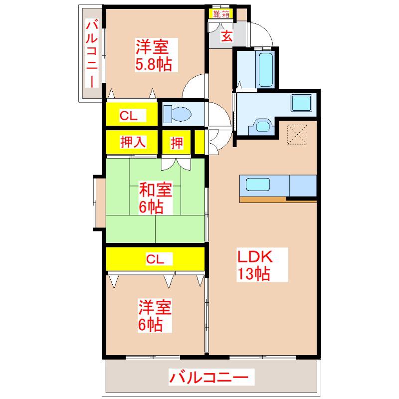 レジデンス田上(3LDK/3階)の間取り写真