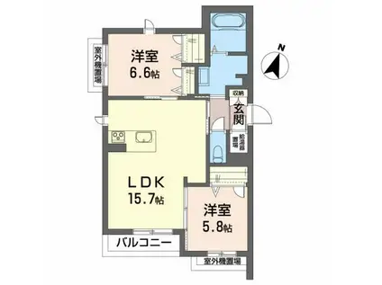 メゾンマスト名須川 B棟(2LDK/2階)の間取り写真