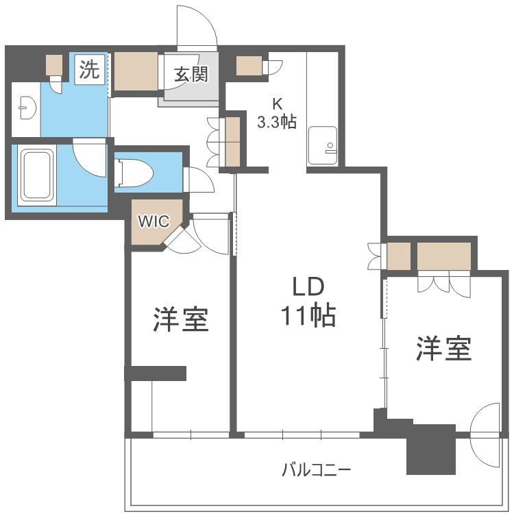 ライオンズタワー札幌(2LDK/16階)の間取り写真