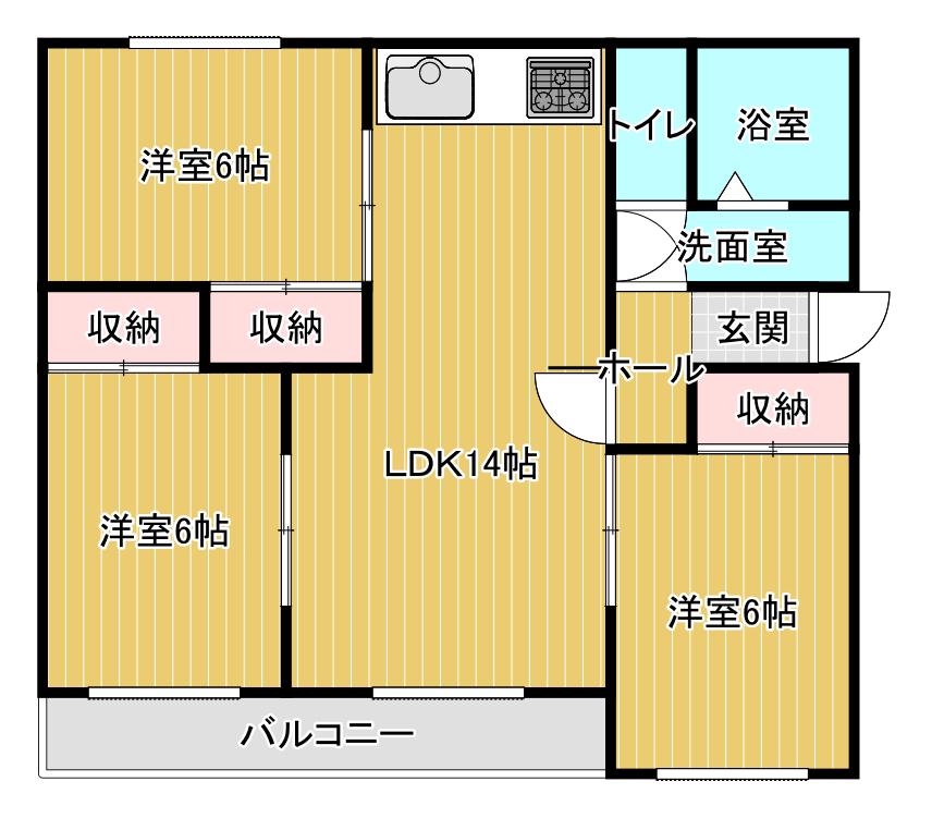 レジデンス輝(3LDK/1階)の間取り写真
