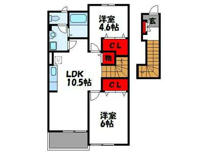 ウェイホームあまづつみB(2LDK/2階)の間取り写真