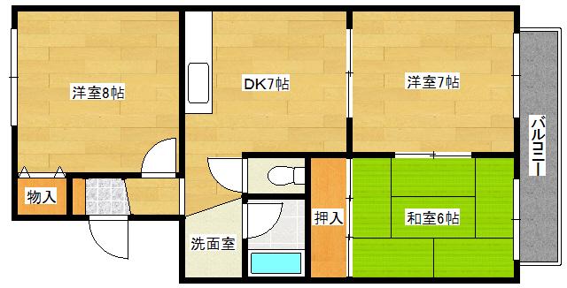 グリーンハイツ舟入(3DK/3階)の間取り写真
